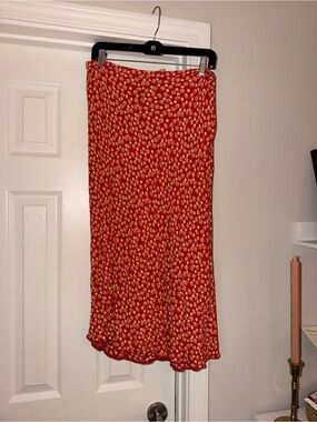Vintage 90s Red Floral Midi Slip Skirt